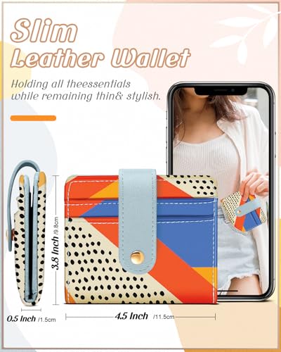 Image of Bistup Small Card Wallet for Women with Keychain, Colorblock Spot | Clear ID Window, Compact Design for Daily Carry, Durable Material, Sturdy Keychain, Aesthetic