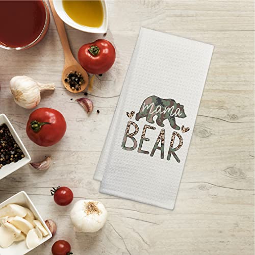 Mama Bear Family Mom Mother Kitchen Towels And Dishcloths,Wildlife Camouflage Color Bear Decorative Dish Towels Hand Towels Tea Towels, Rustic Farmhouse Decor For Bear Lovers,Gift For Mom Mother Women #TOP1