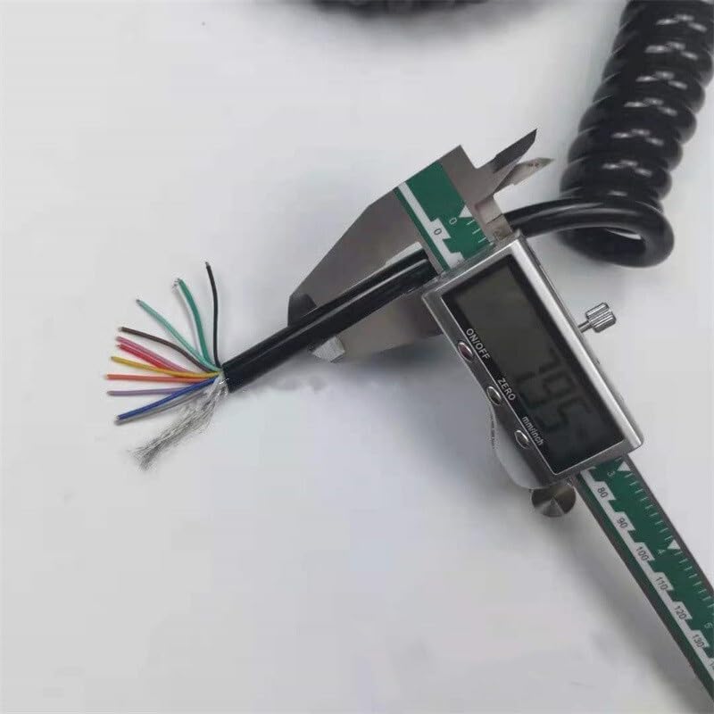 Spiral-Verlängerungskabel, einziehbares Spiralkabel, Teleskopdraht mit 10 Leitern 26 AWG, ausziehbar 1 Meter auf 12 Meter, schwarzes abgeschirmtes Federkabel, Verlängerung A (Stretch 10 Meter)