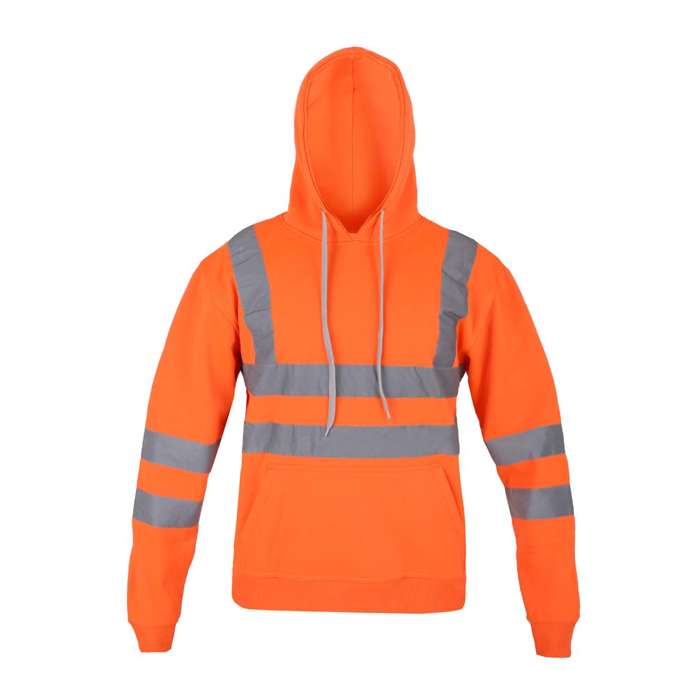 Ak Garments Unisex Pullover Hoodie - Orange Hi Vis Zip Hooded Sweatshirt High Visibility Reflective Tape Band Work Fleece Safety Hoodie Sweat Shirts Jacket Warm Security Workwear Work Wear Jumper Tops (5Xl, )