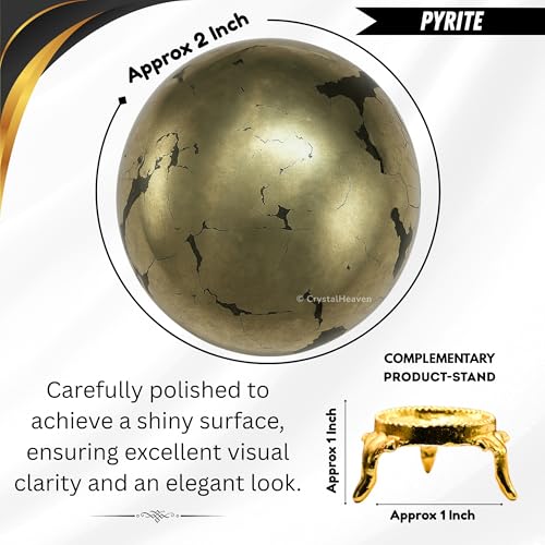 Image of Certified Crystal Pyrite Ball for Meditation - Premium Crystal Vastu Items for Home and Feng Shui Items for Good Luck - Ideal for Pooja Supplies and Spiritual Practices (2 inch Inch)