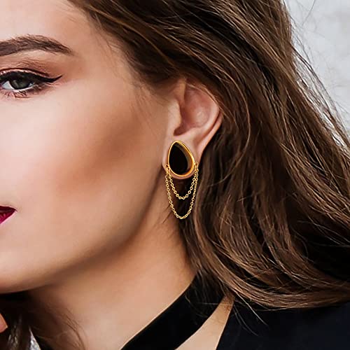 Earblity 2Pcs Dangle Chain Teardrop Ear Plugs Tunnels Daily 316 Stainless Steel 00G 10Mm Ear Gauges Expander Stretcher Piercing Body Jewelry #TOP6