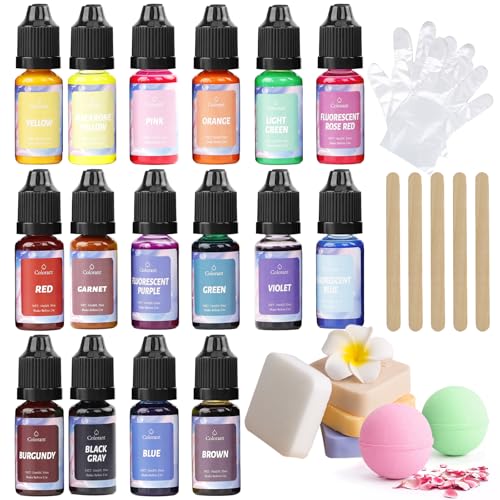 DEWEL Colorante de JabóN, 16 Colores x 10 Ml, Colorantes LíQuidos para TeñIr JabóN, Se Puede Utilizar para Hacer JabóN Artesanal, Bricolaje y Manualidades