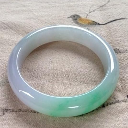 Real Jade Bangle Bracelet for Women - Ice-Waxy Myanmar Jadeite, Purple Lavender & Light Green Chun Stone Cuff Jewelry Gift for Good Luck, 53-64mm