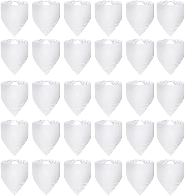 NINGWANG 30 Pcs Sublimation Blank Pet Bandana Heat Transfer Washable DIY Triangle Dog Scarf Bibs Kerchief for Dogs Puppy Cats, White