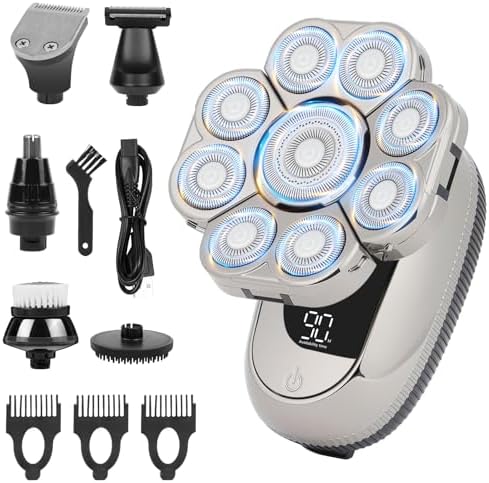 OFFCUP Glatzen Rasierer Herren IPX6 Wasserdicht Kopfrasierer Glatze mit 9D Scherköpfe Wiederaufladbarer Rasierer Magnetische Schwebender Kopf mit LED Anzeige, Nasenhaartrimmer