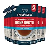 Bare Bones Low Sodium Beef Bone Broth for Cooking and Sipping, 16 oz, Pack of 6, 100% Grass-Fed, Protein and Collagen Rich, Keto Friendly, Less than 125mg of Sodium Per Cup