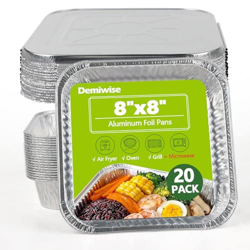 Image of Thickened 20 Pack Heavy Duty Aluminum Pans with Lids, 8x8 Square Disposable Aluminum Baking Pans, Small Foil Pans with lids for Cooking, Meal Prep, Catering, Events, Carton Packaging