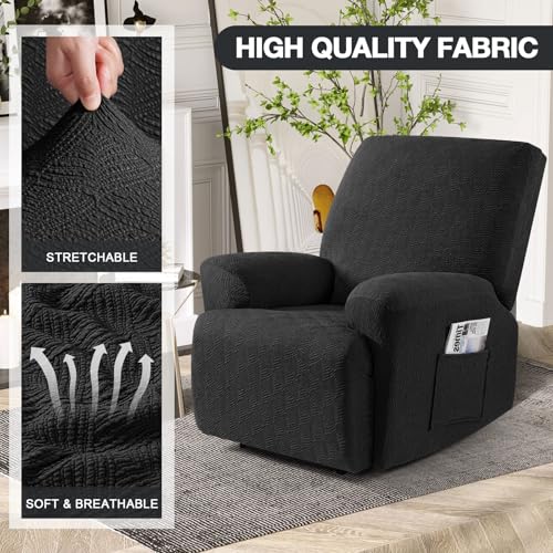Image of Timeles Recliner Covers Recliner Chair Covers Reclining Couch Covers Sofa Slipcovers Stretch Soft Washable (One-Seater, Black)