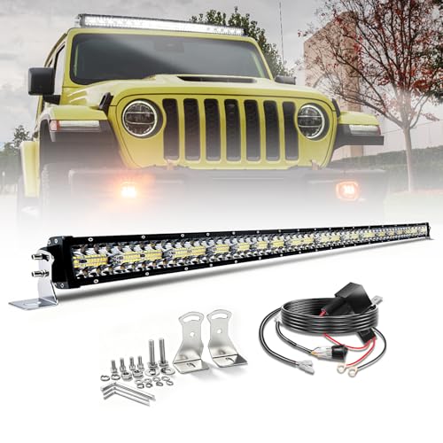 CO LIGHT 50 Inch LED Light Bar Dual Color Amber/White Strobe - Off Road Spot & Flood Combo Light Larwith Adjustable Mount - Waterproof for Trucks SUV 4x4 F150