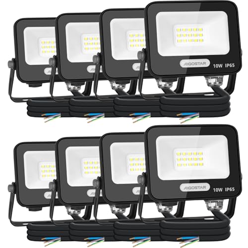Aigostar Foco LED Exterior 10w 825LM: Foco Proyectore LED Exterior Impermeable IP65 6500K Blanco Frío para Garaje Jardín Patio Parque. 8 Piezas