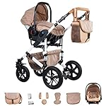 Friedrich Hugo Hamburg | 3 in 1 Kombi Kinderwagen Set | Luftreifen | Farbe: Beige & Oatmeal