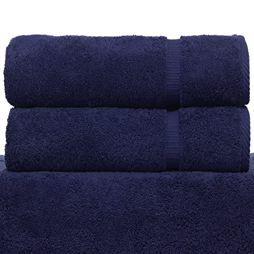 Image of BC BARE COTTON Luxury Hotel & Spa Towel Turkish Cotton Bath Towels - Navy Blue - Dobby Border - Set of 2