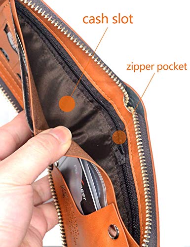 Mens US Dollar Bill Zip Around Bifold Wallet Leahter Card Credit Holder (Brown)4