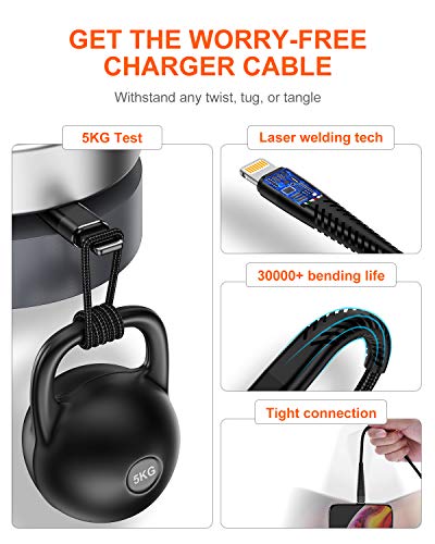 Cable Lightning largo para iPhone 13 Pro Max nailon trenzado compatible con iPhone 12 y 11 5