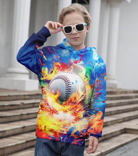 Image of Belovecol Boys Hoodie Colorful Splatter 3D Printed Hooded Sweatshirts Novelty Baseball Graphic Long Sleeve Hood Pullovers for 6-8 Years