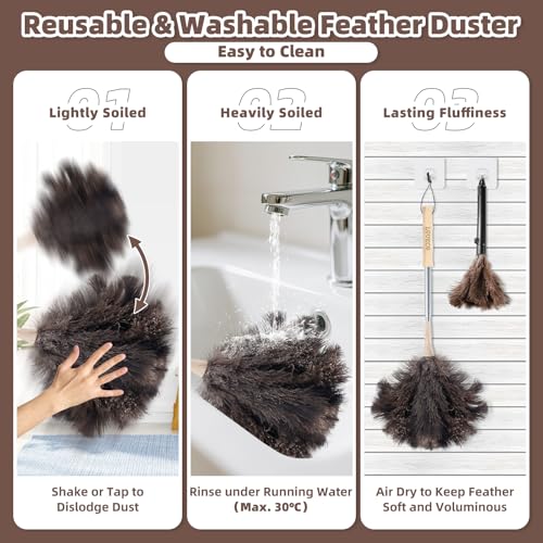 Ostrich Feather Dusters for Cleaning Kit - Reusable Soft Feather Duster Extendable to 49 inches for Cleaning Ceiling Fan, High Ceiling, Blinds & Retractable Small Duster for Keyboard, Car by LOVECO - Image 7