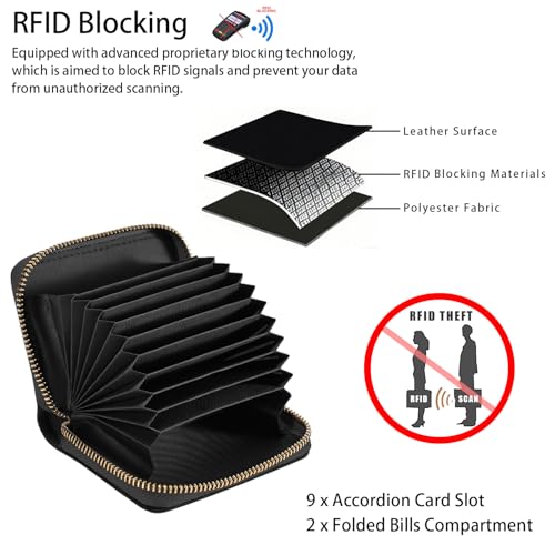 RFID Small Credit Card Holder Wallets for Women, Slim Leather Card Case Wallet with Zipper Accordion Wallets, Brown Cow Print3