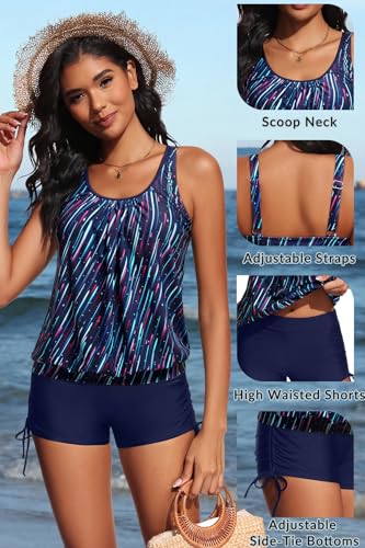 Image of Yonique Blouson Tankini Swimsuits for Women 2 Piece Bathing Suits Tops with Boyshorts Modest Loose Fit Swimwear