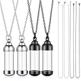 MTLEE 4 Glass Vial Necklace Pendant Set Include 4 Stainless Steel Cremation Urn Pendant Vial Tube Urn Keepsake with Chain 4 Snake Chain Necklace(Black, Silver)