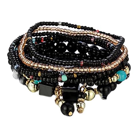 luchike Bohemian Beaded Bracelets Stackable Stretch Bracelet Boho Charm Bangles for Women Teen Girls Wife Girlfriend Lucky Jewelry Beaded Wrap Bracelet Black Cover