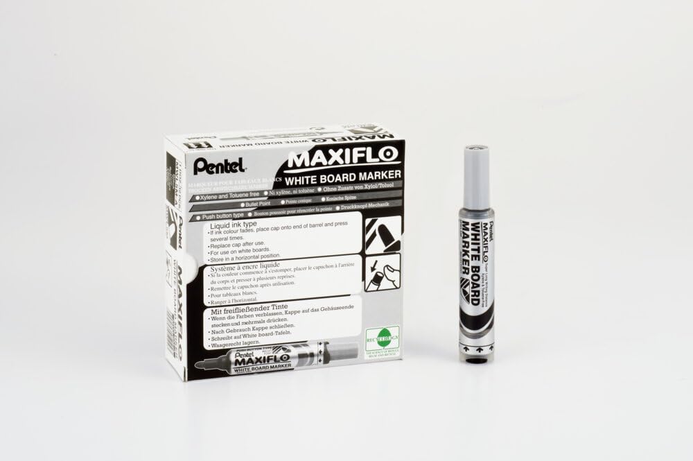Pentel Maxiflo MWL5M Lot de 12 Marqueurs effaçables à sec pour tableaux blancs Pointe conique large Encre liquide Violet