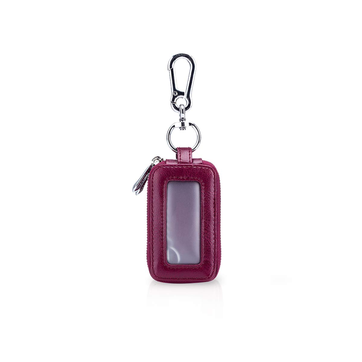 Llaveros de Cuero Genuino para Coche, Llavero, portátil, Llavero, Retro, Impermeable, Doble Bolsa con Cremallera para Hombres y Mujeres, Morado, Large