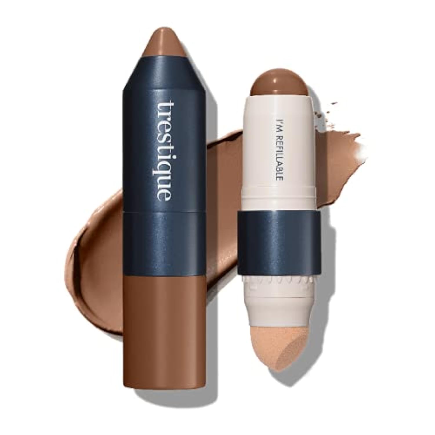 Trestique Refillable Face Stick Foundation with Built-In Sponge, Clean Beauty Medium Coverage Sustainable Makeup