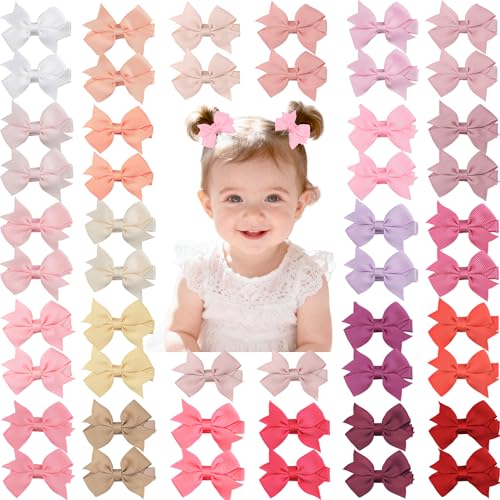 Image of CÉLLOT Hair Clips for Girls - 50PCS Fully Lined Hair Bows Alligator Clips for Toddlers, Infants, Kids, 25 Pinky Color Pairs