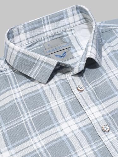 Image of Majestic Man Men Comfort Slim Fit Opaque Checked Cotton Casual Shirt