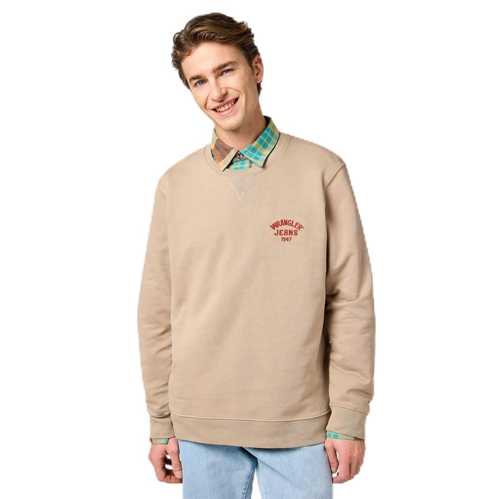 Wrangler Men's Small Logo Crew Sweatshirt, Timberwolf, XL