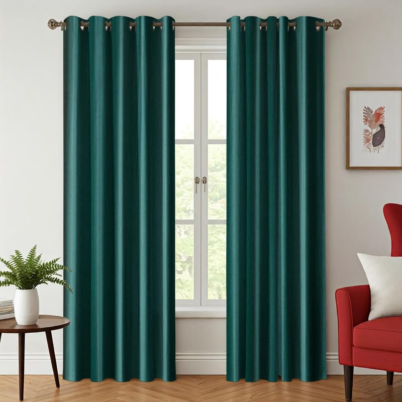 Exporthub 2 Piece Polyester Blend Eyelet Solid Long Door Curtain - 8 Ft, Dark Aqua