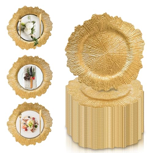 PROY 100 Pcs Gold Charger Plates Bulk, 13 PROY 100 Pcs Gold Charger Plates Bulk, 13