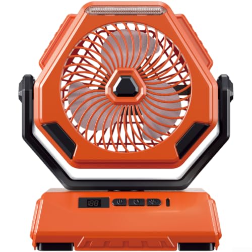 Ventilador de camping recargable con indicador de batería y linterna para senderismo 2