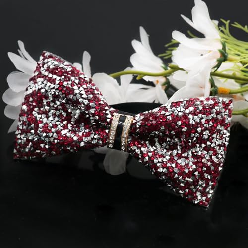 Image of Mens Rhinestone Bow Tie Pre-Tied Bow Ties for Men Adjustable Sparkle Sequin Bowtie Party Wedding