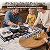 UISEBRT Raclette Grill per 12 persone, macchina da raclette 3 in 1 con padella, set per fonduta, pietra calda, 12 padelle e 12 spatole per legno, piastra per raclette antiaderente, 1650 W