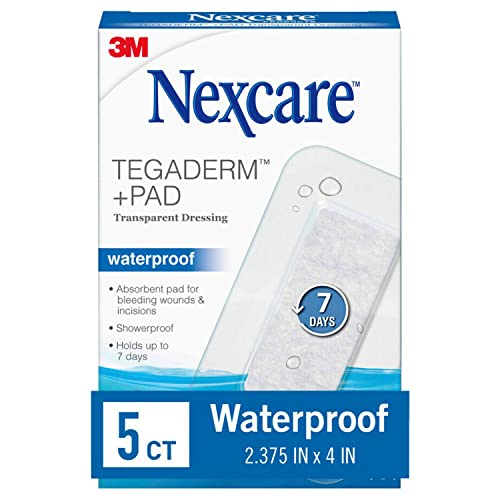 Nexcare Tegaderm + Pad Transparent Dressing, Clear Breathable Dressing Holds Fast for 7 Days, Waterproof for Safe Bathing - 5 Dressings