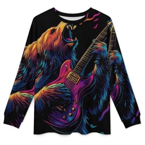 Wild Bear Playing Guitar Pajama Set Long Sleeve Lounge Sets Sleepwear 2 Pjs Nightwear for Men Women4