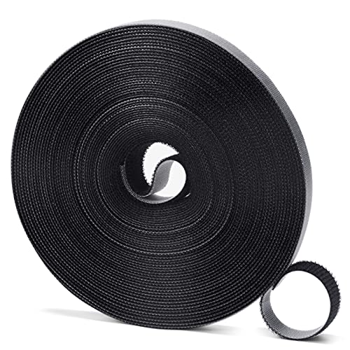 Image of WILLBOND 1 /2 Inch x 45ft Fastening Tape Cable Ties Reusable Fastening Nylon Tape Double Side Hook Roll Hook and Loop Straps Wires Cords Management Wire Organizer Straps (Black)