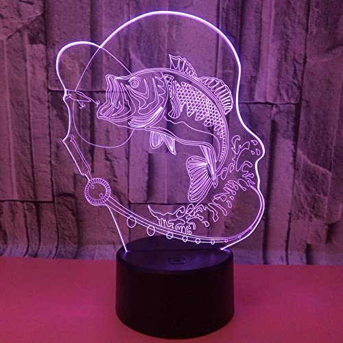 Image of 3D Fishing Lamp Illusion Night Light Touch Switch Desk Table Lamps 7 Color Change YKL World Bedroom Decor Lighting Birthday Gifts for Boys Fishing Lover
