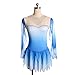 JRUIA Girls Figure Ice Skating Dress Long Sleeve Gradient Competition Performance Women's Rhythmic Gymnastics Leotard,Blue,XL
