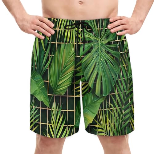 Mens Swim Trunks Tropical Palm Trees Quick Dry Board Shorts with Mesh Lining