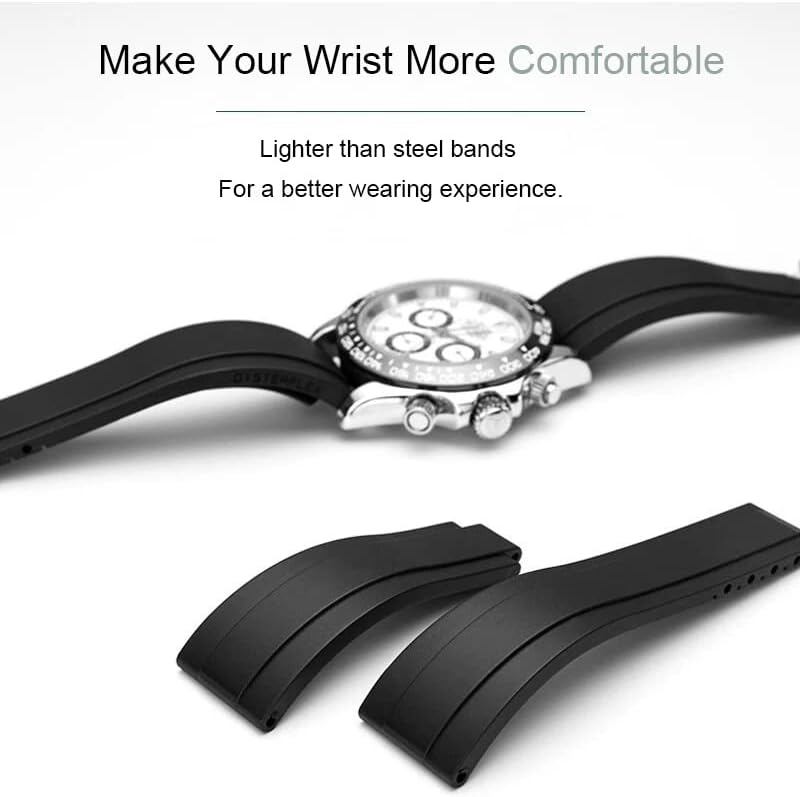 Miniatura 5 de Correa de reloj de goma para Rolex SUBMARINER GHOST DATEJUST OYSTERPERTUAL DAYTONA YACHTMASTER hebilla de despliegue de 0.787 in Rolex Correa de