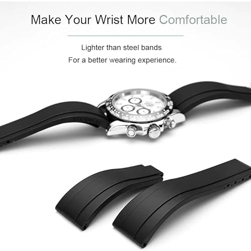 Wentokye Rubber Watchband For Rolex Submariner Ghost Datejust Oysterpertual Daytona Yachtmaster Deployment Buckle 20Mm Rolex Rubber Strap Replacement（Silver Buckle） #TOP4