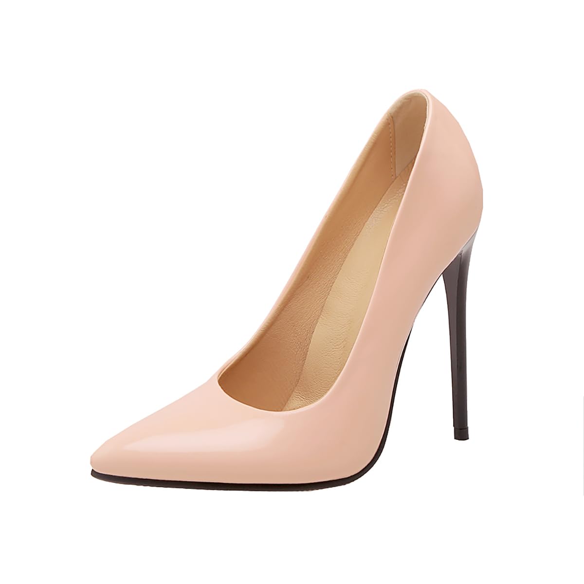 Damskie 12 cm Architektoniczne Szpilki Błyszczące Lakierowane Skórzane Szpiczaste Czółenka Minimalistyczny Luksus do Pracy i Gali, CIELISTY, 40 EU