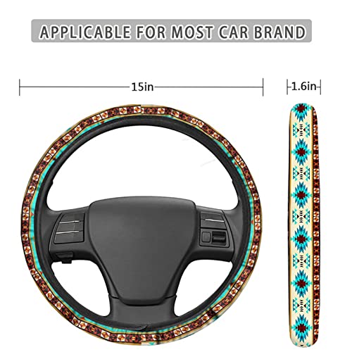 Glenlcwe Tribal Arican Aztec Style Native Boho Stripe Print Car Front Rear Seat Covers Full Set +Steering Wheel Cover+Safety Belt Shoulder Pads+Armrest Cover For Most Vehicles #TOP3