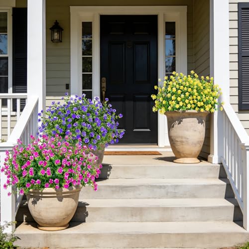 Image of Artificial Flowers for Outdoors Decoration UV Resistant, Colorful | faux plants, fake plastic eucalyptus, greenery stems, indoor outdoor use, Garden fence patio window box porch planter decor