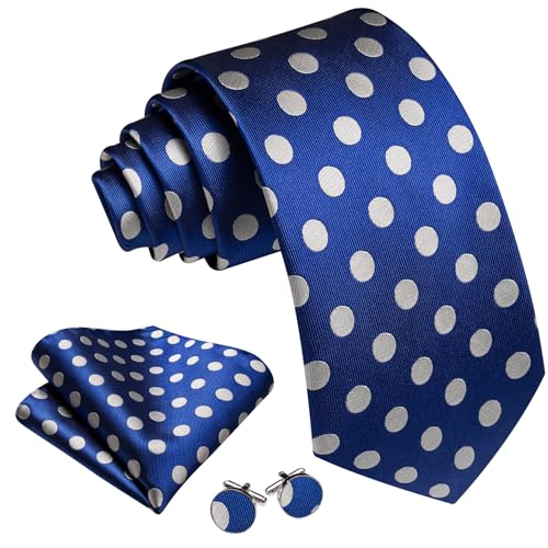 Image of Barry.Wang Ties for Men Silk Tie Sets Polka Dot Woven Necktie Pocket Square Cufflinks Business Wedding