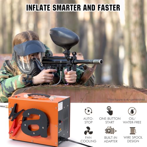Image of PCP Air Compressor with Atuo Shut-Off, Portable 4500Psi /30Mpa, Water /Oil-Free, One Button Start, Bursting Disc, 12V DC /120V AC PCP Airgun Compressor, Rifle /Pistol and Paintball Tank Air Pump (Orange)