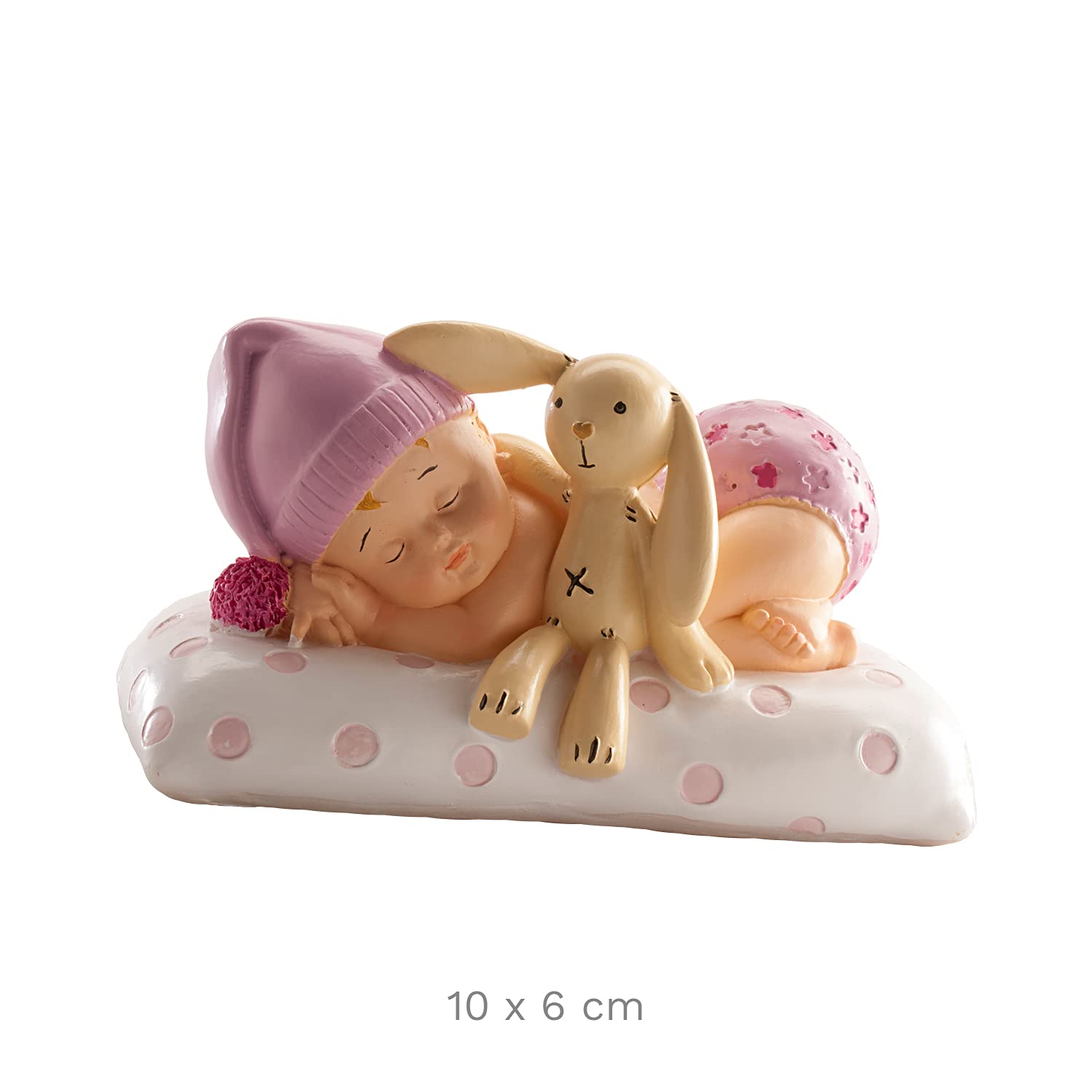 dekora – Décoration Baptême Fille, Figurine en résine, Bébé avec Peluche, 10 cm de Hauteur, Décoration Gâteau Baptême, Design Original et Détaillé, Cake topper Apte au Contact Alimentaire